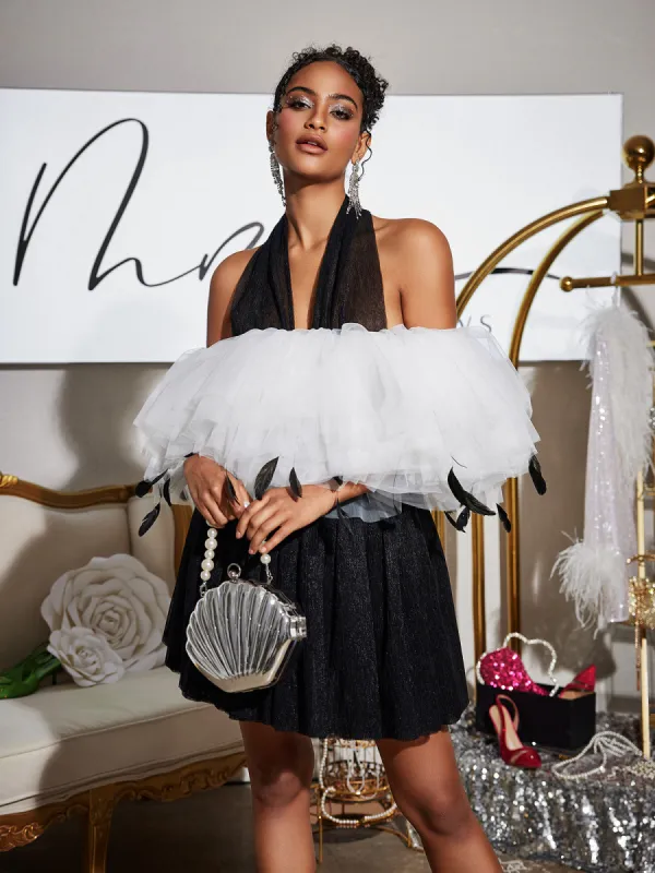 Nemo Halterneck Feather Mini Dress sold by Mew Mews