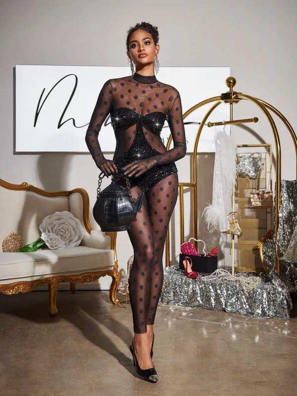 Missouri Sequin Mesh Jumpsuit sold by Mew Mews