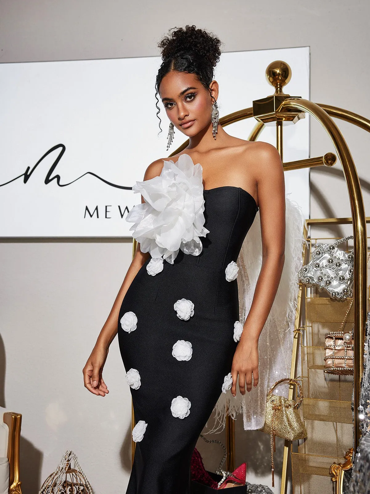Burr Strapless Flower Bandage Maxi Dress sold by Mew Mews product image thumbnail 3