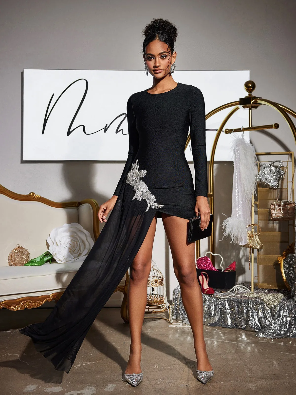 Duald Long Sleeve Crystal Bandage Dress sold by Mew Mews product image thumbnail 3