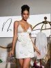 Mateo Pearl Flower Patchwork Bandage Dress In White sold by Mew Mews
