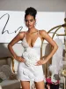 Mateo Pearl Flower Patchwork Bandage Dress In White sold by Mew Mews