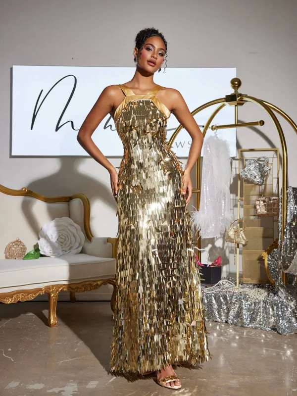 Leosan Bow Sequin Maxi Dress made by Mew Mews