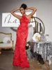 Aedin Halterneck Flower Maxi Dress In Red sold by Mew Mews