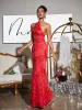Aedin Halterneck Flower Maxi Dress In Red sold by Mew Mews