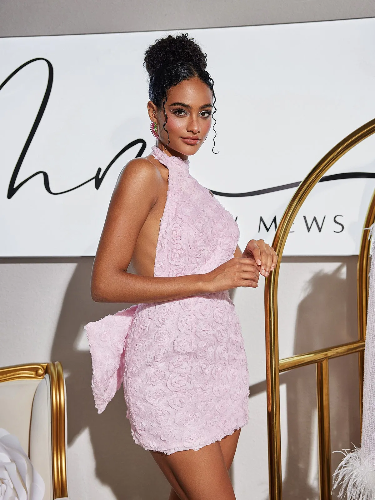 Vedette Halterneck Flower Bow Mini Dress sold by Mew Mews product image thumbnail 5