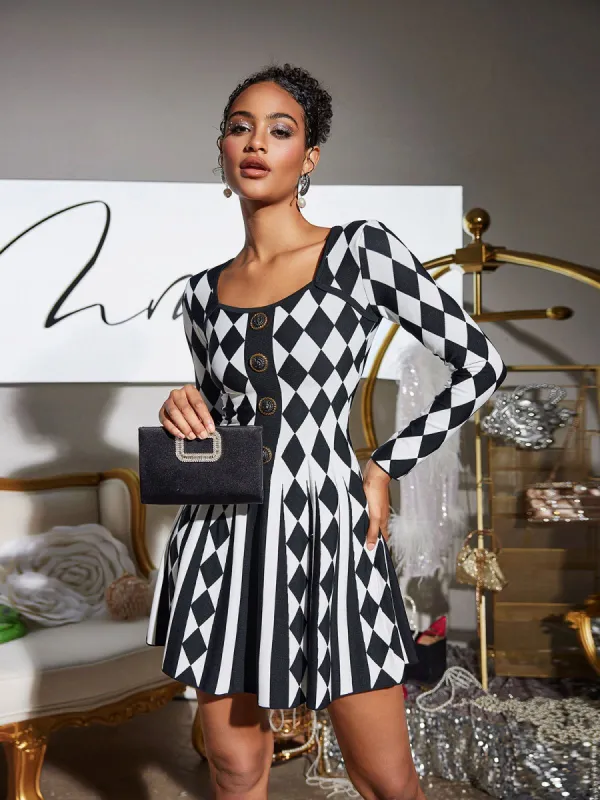 Strepa Long Sleeve Knitted Mini Dress made by Mew Mews