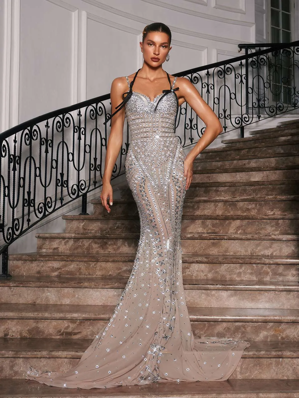 Disen Spaghetti Rhinestone Embellished Maxi Dress sold by Mew Mews product image thumbnail 5