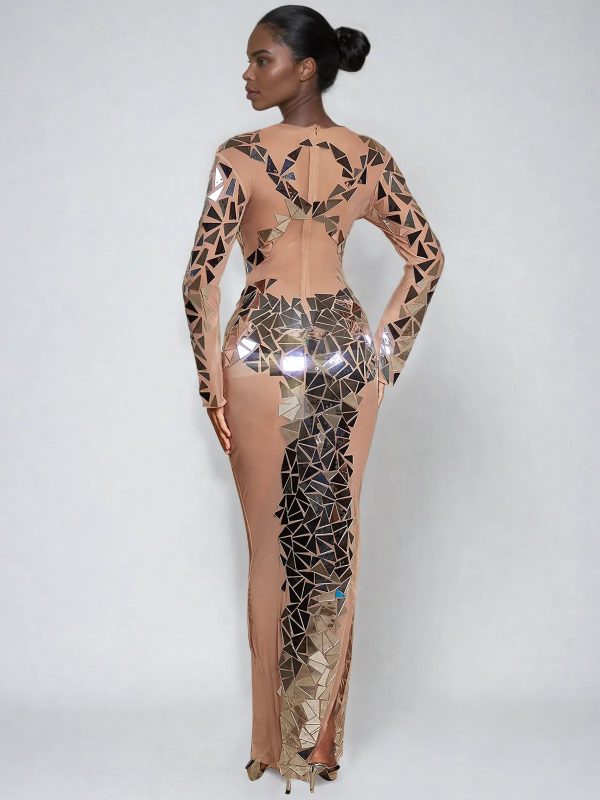 Edwina Long Sleeve Acrylic Cutout Mesh Maxi Dress sold by Mew Mews product image thumbnail 3