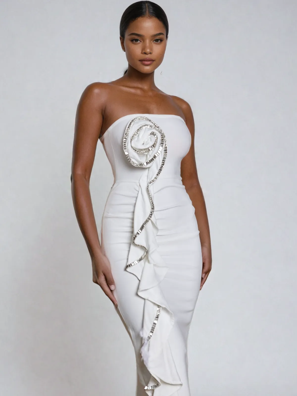 Amil Strapless Flower Rhinestone Bandage Dress sold by Mew Mews product image thumbnail 2