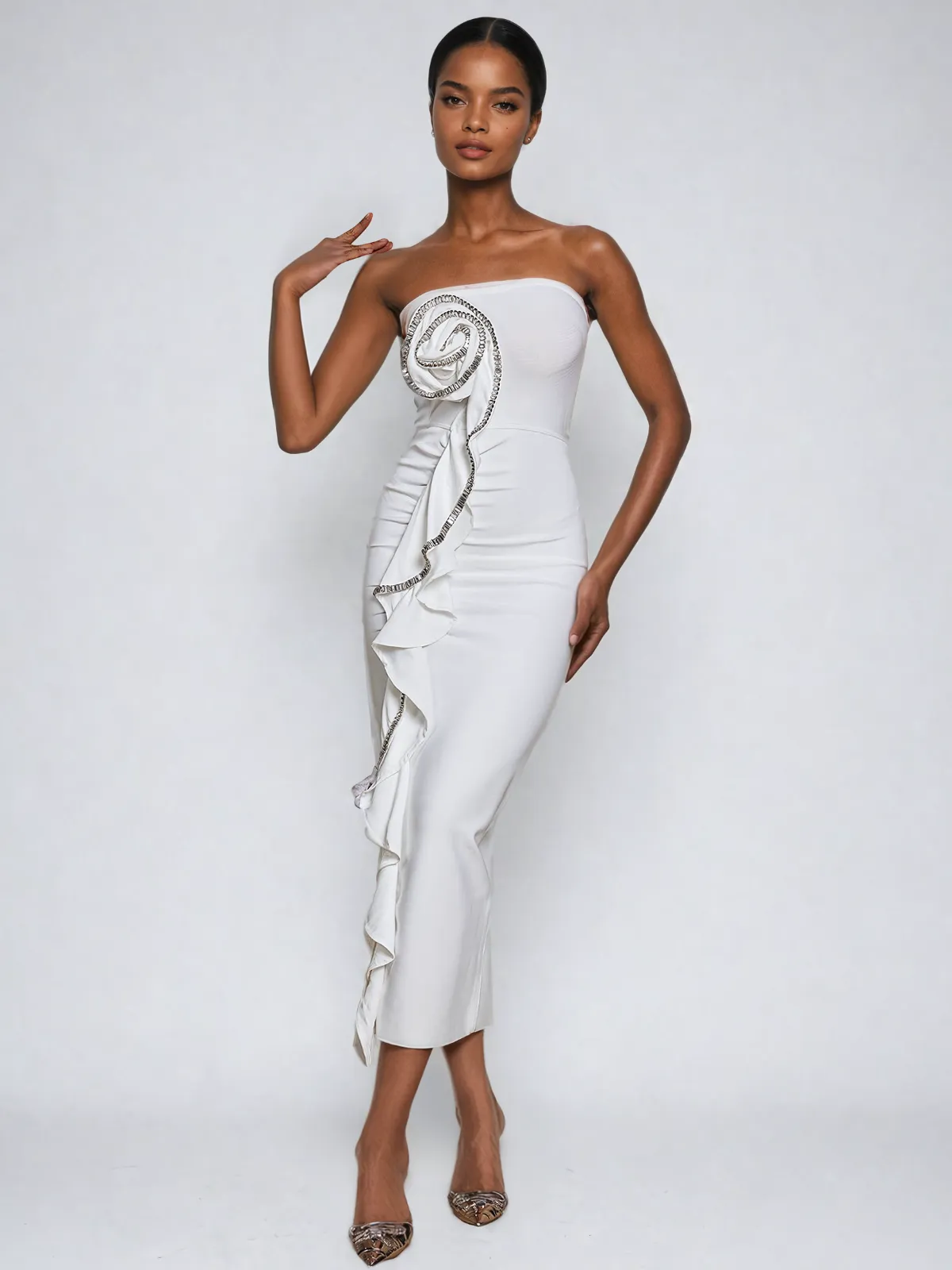 Amil Strapless Flower Rhinestone Bandage Dress sold by Mew Mews