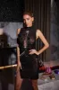 Midori Sleeveless Flower Rhinestone Mini Dress In Brown sold by Mew Mews