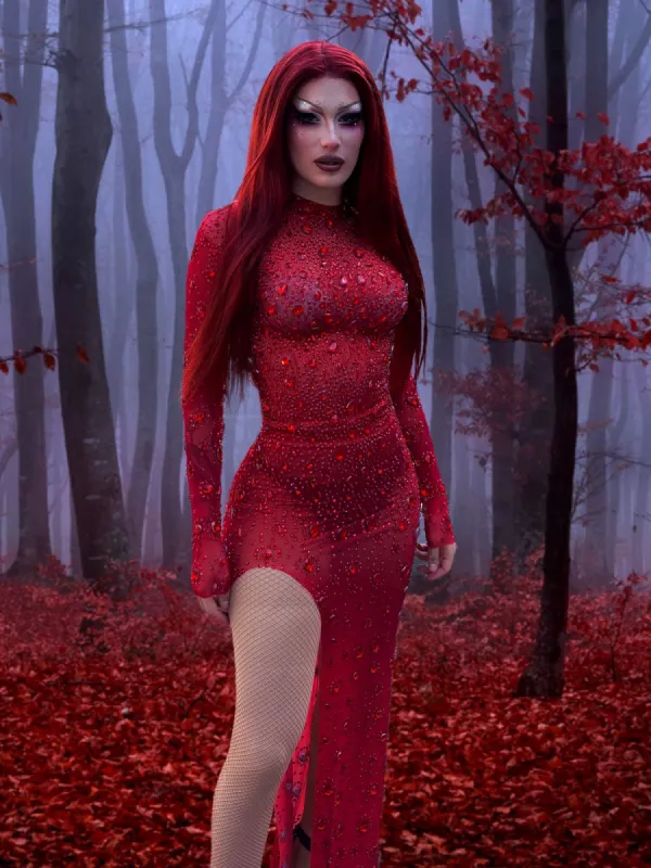 Demi Long Sleeve Rhinestone Maxi Dress sold by Mew Mews