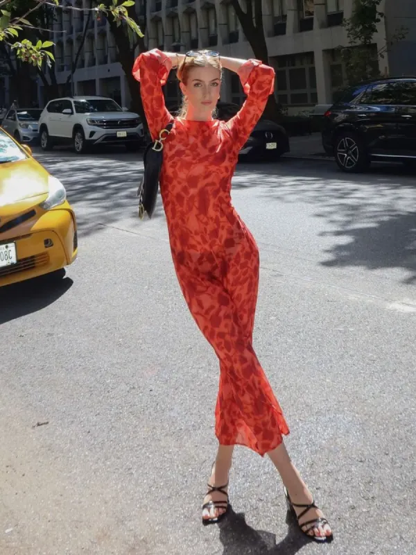 Cecily Long Sleeve Rose Printed Maxi Dress sold by Mew Mews