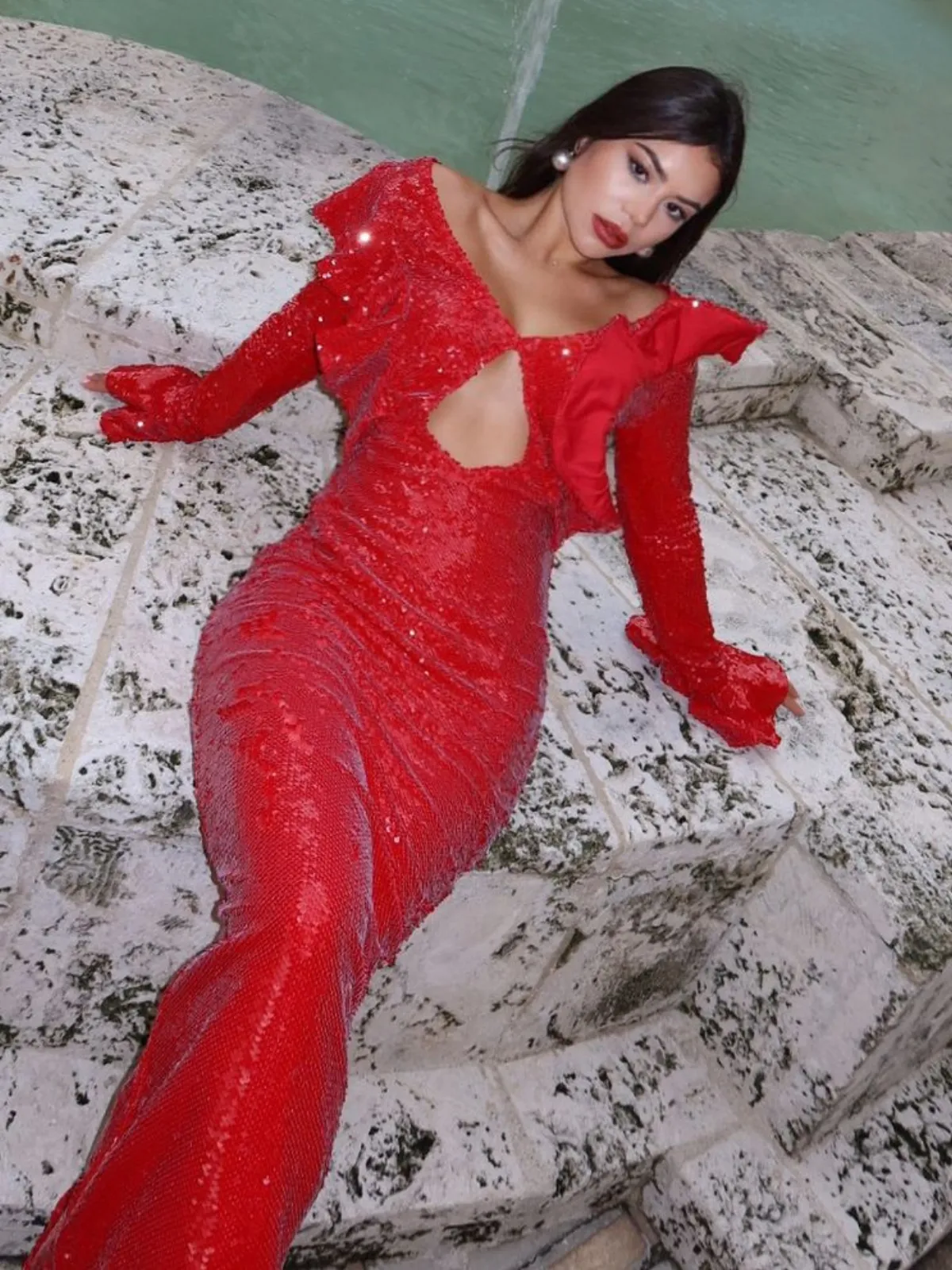 Ailana Flared Sleeves Cutout Sequin Maxi Dress sold by Mew Mews product image thumbnail 4
