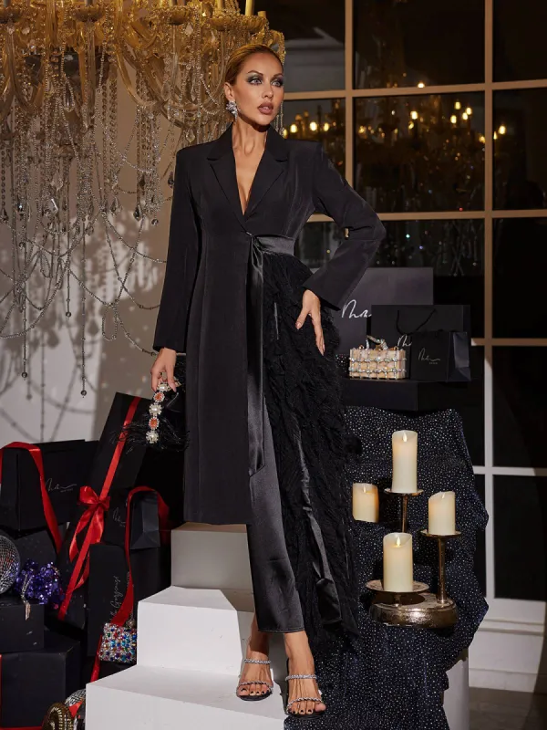 Haban Tulle Trimmed Lapel Coat made by Mew Mews