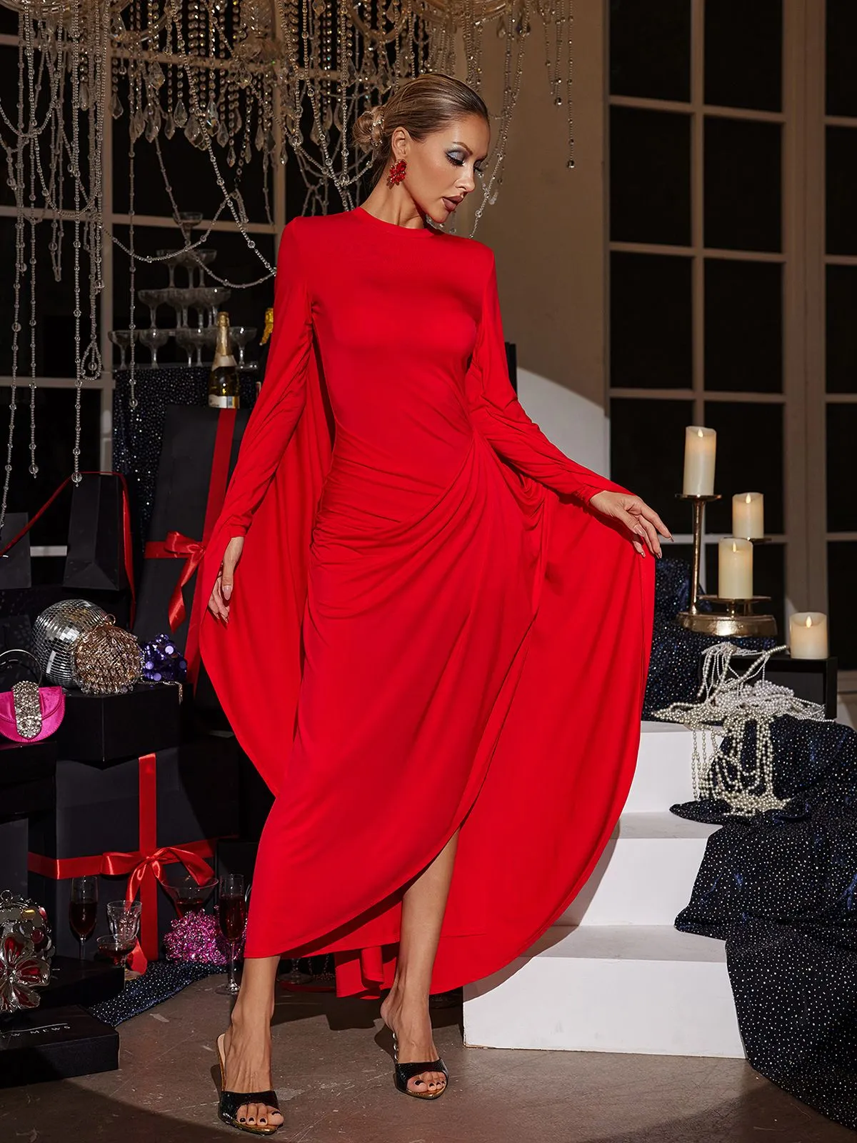 Tiernan Long Sleeve Cape Maxi Dress sold by Mew Mews product image thumbnail 4