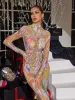 Rupok Turtleneck Rhinestone Maxi Dress sold by Mew Mews
