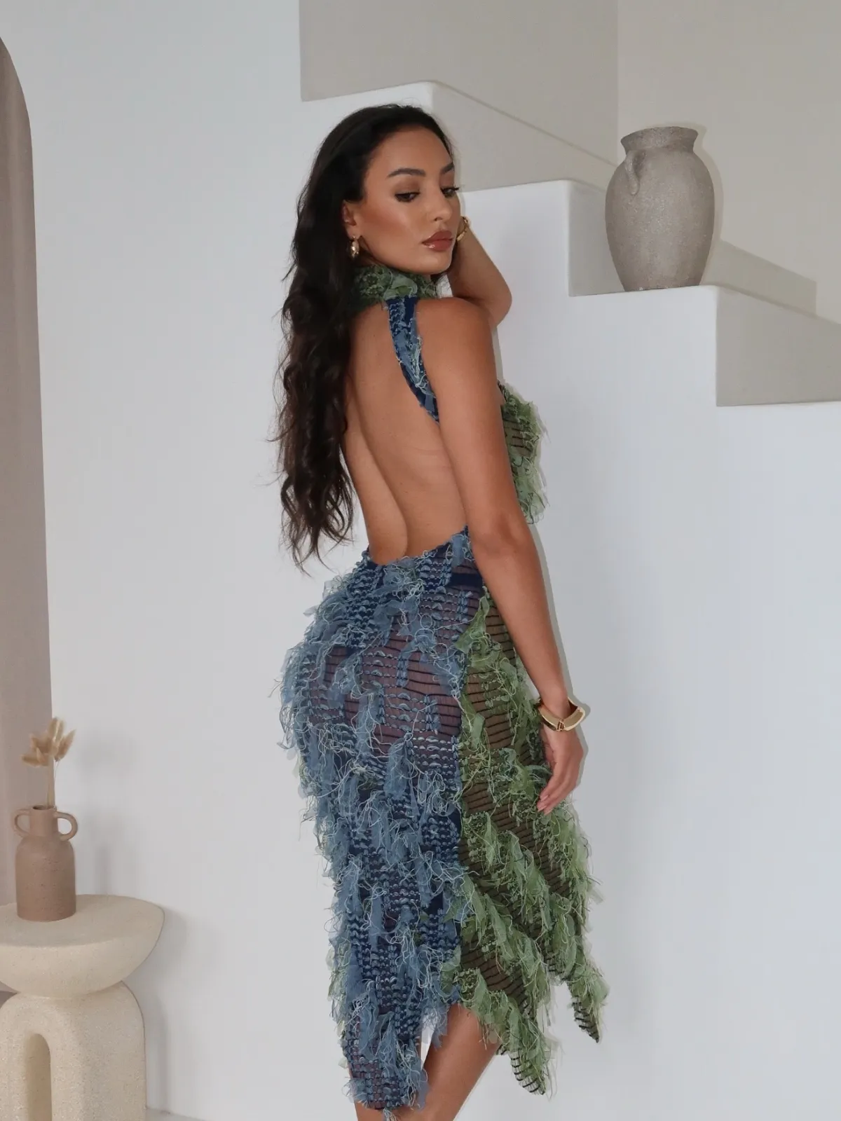 Arlo Halterneck Backless Hollow Midi Dress In Green sold by Mew Mews product image thumbnail 3