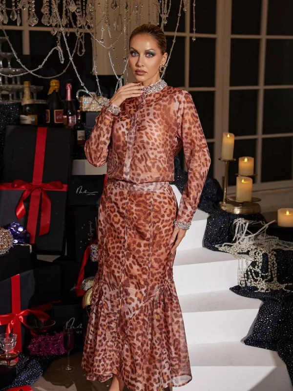 Mollee Rhinestone Leopord Skirt Set sold by Mew Mews