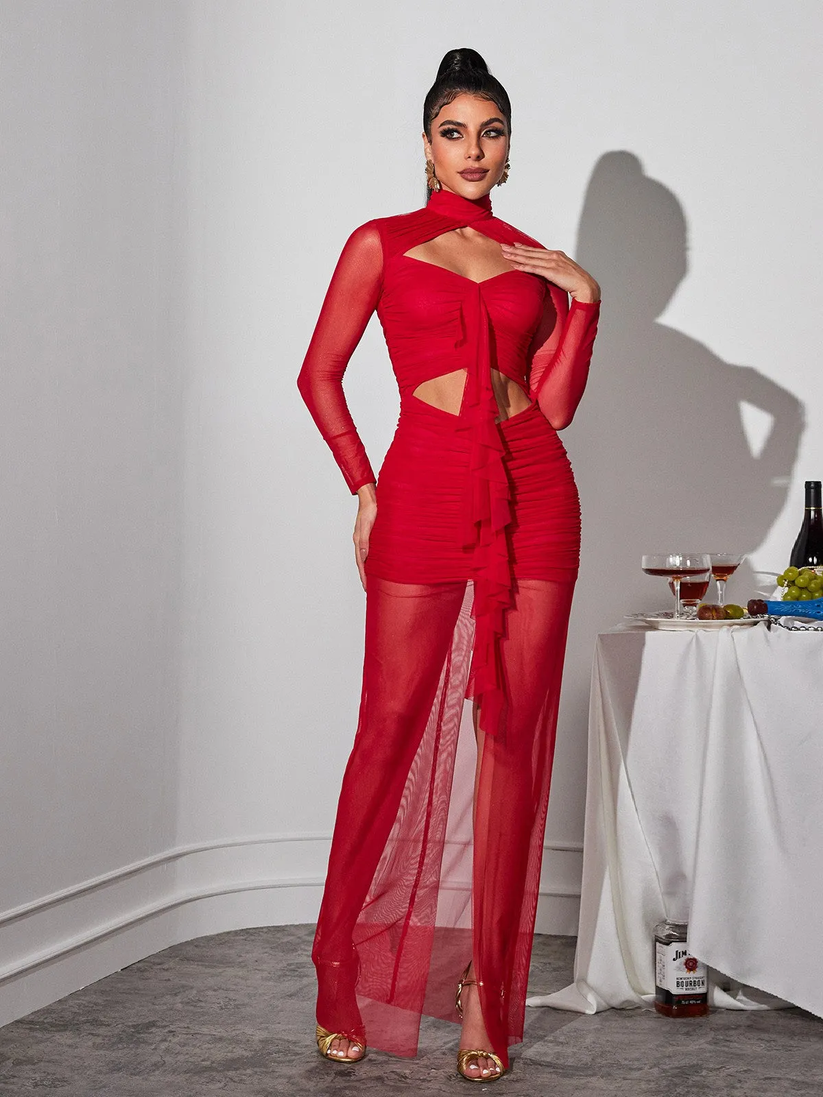 Bedelia Long Sleeve Cutout Mesh Maxi Dress sold by Mew Mews product image thumbnail 2