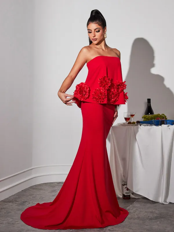 Drucilla Strapless Flower Maxi Dress sold by Mew Mews