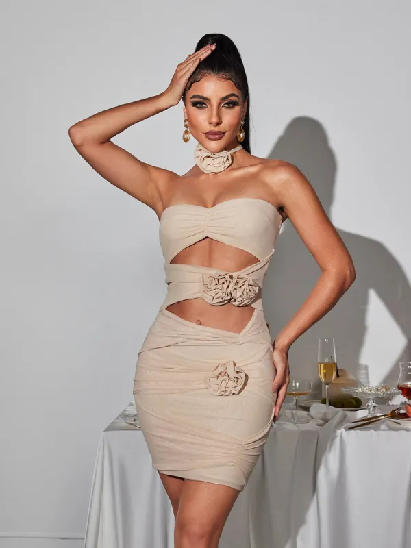 Inara Strapless Flower Cutout Mesh Dress sold by Mew Mews