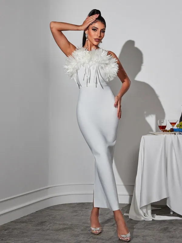 Étienne Flower Fringe Bandage Midi Dress sold by Mew Mews