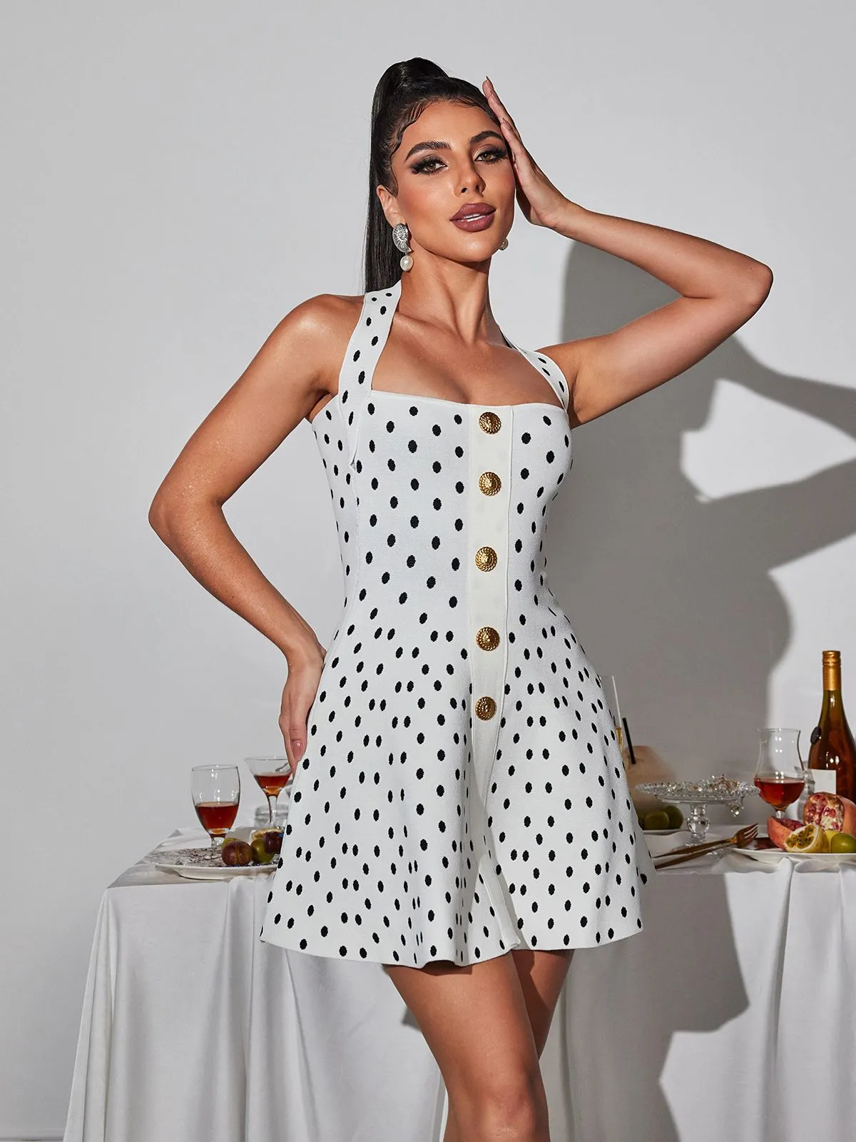 Kiffany Halterneck Polka Dot Knitted Mini Dress sold by Mew Mews product image thumbnail 5