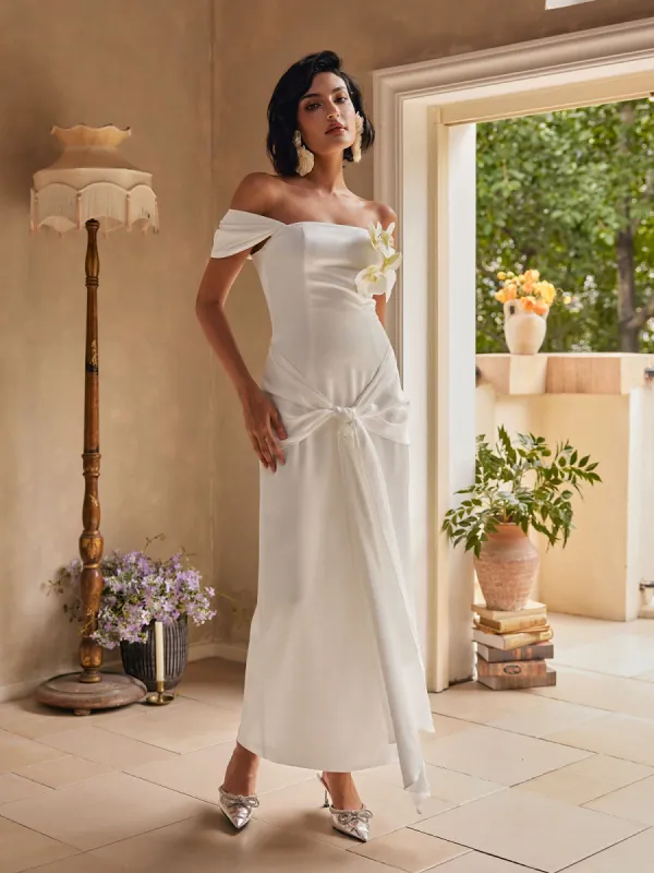 Rekha Off Shoulder Flower Draped Maxi Dress sold by Mew Mews