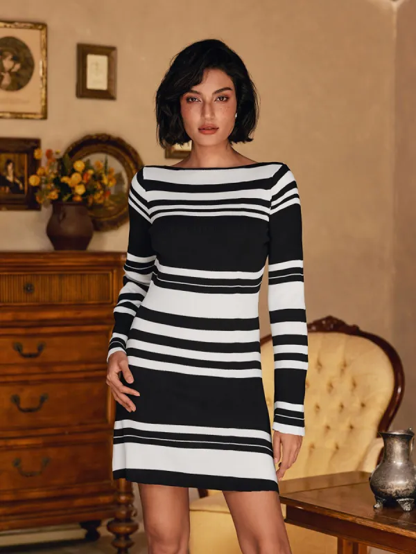 Bertin Long Sleeve Stripe Knitted Mini Dress made by Mew Mews