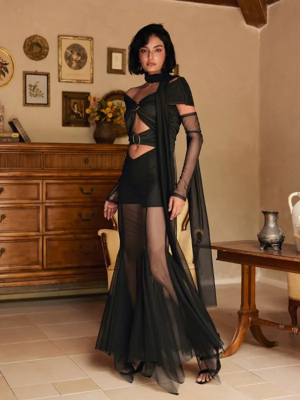 Lakiya Cutout Mesh Maxi Dress sold by Mew Mews