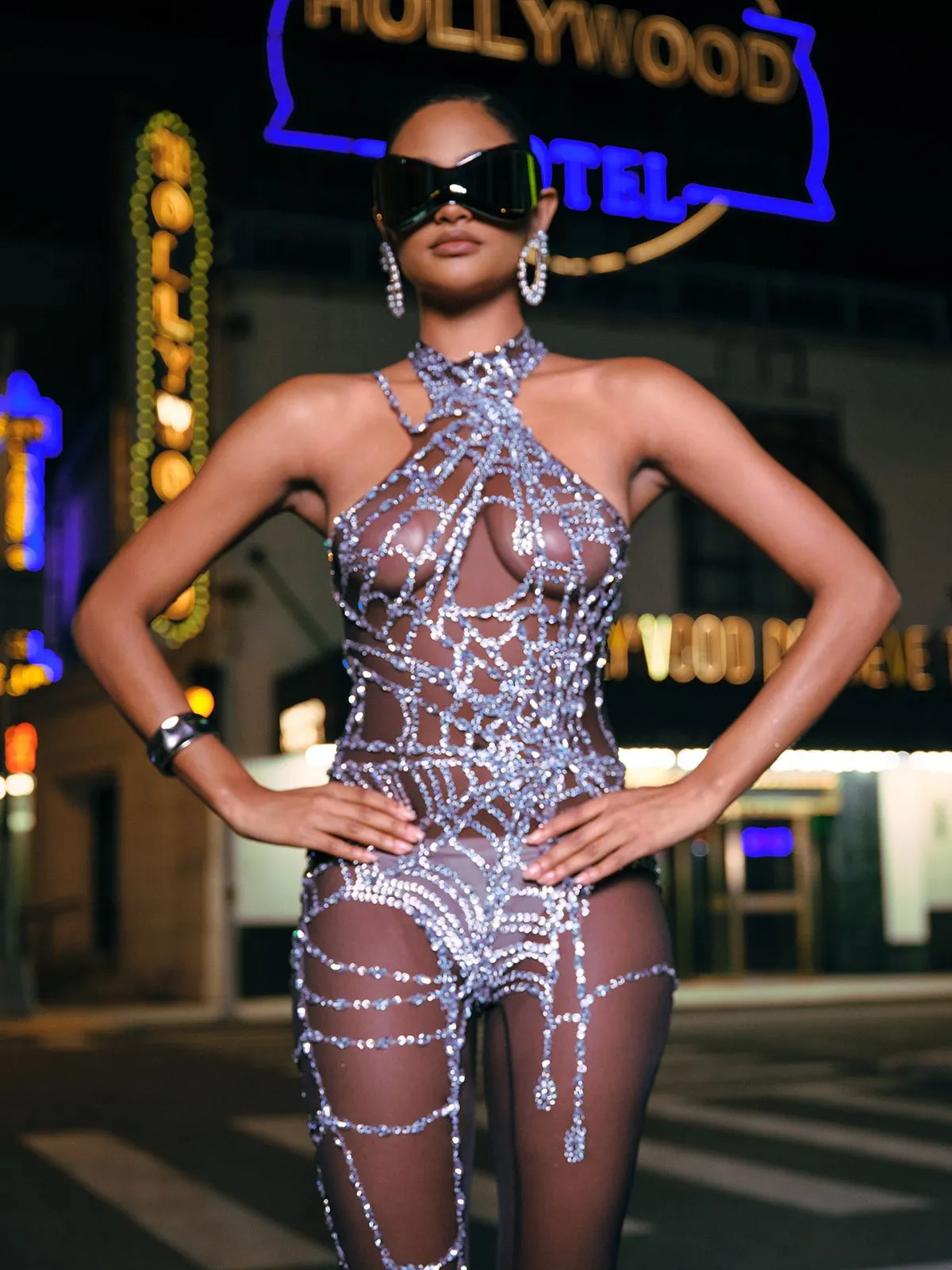 Siesen Cutout Cobweb Rhinestone Mesh Jumpsuit In Black sold by Mew Mews product image thumbnail 2