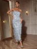 Gerardi Strapless Sequin Fringe Midi Dress sold by Mew Mews