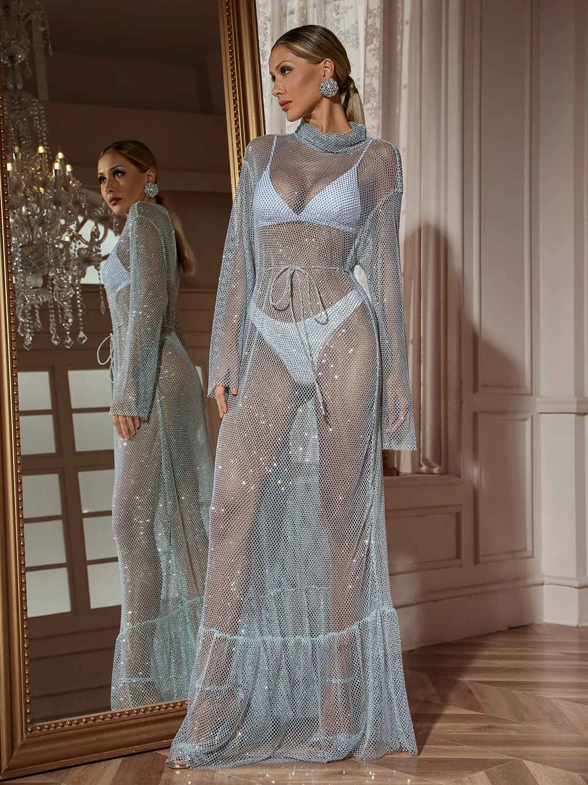 Raelyne Long Sleeve Crystal Maxi Dress sold by Mew Mews product image thumbnail 5