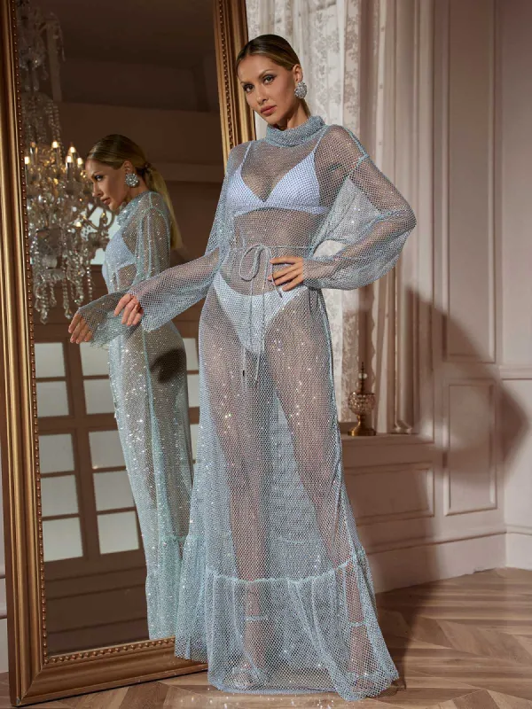 Raelyne Long Sleeve Crystal Maxi Dress sold by Mew Mews