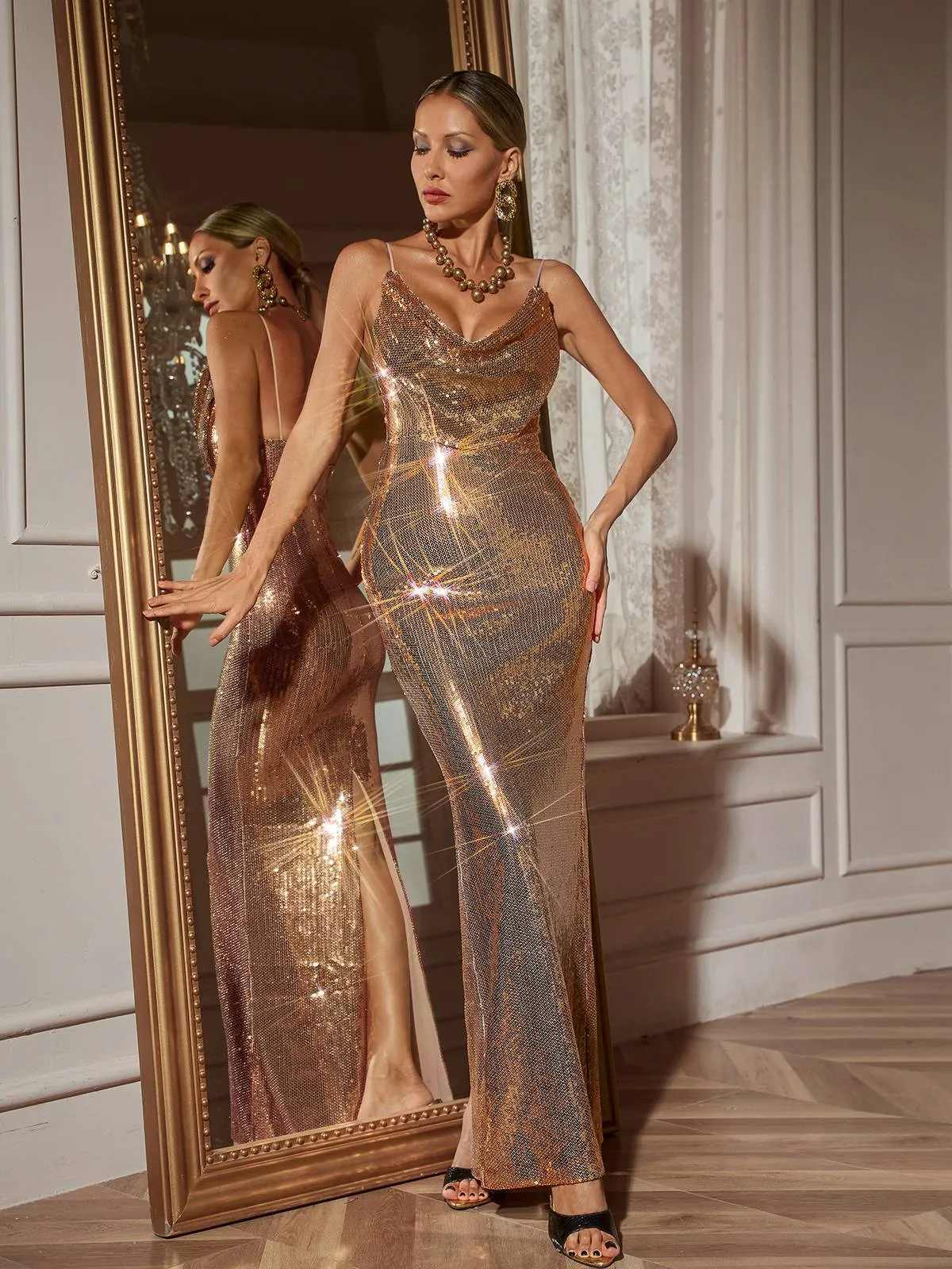 Lloyd Spaghetti Sequin Maxi Dress sold by Mew Mews product image thumbnail 5