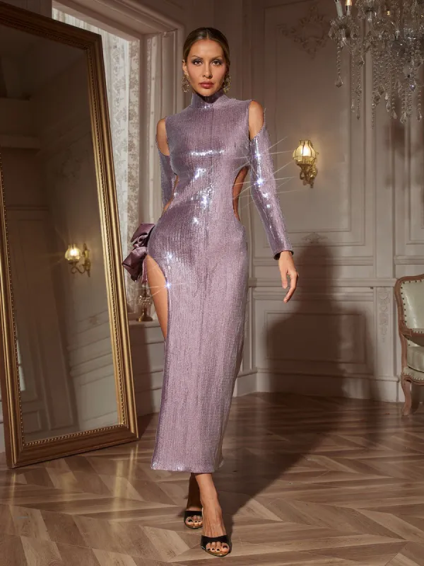 Seabi Long Sleeve Sequin Cutout Maxi Dress sold by Mew Mews