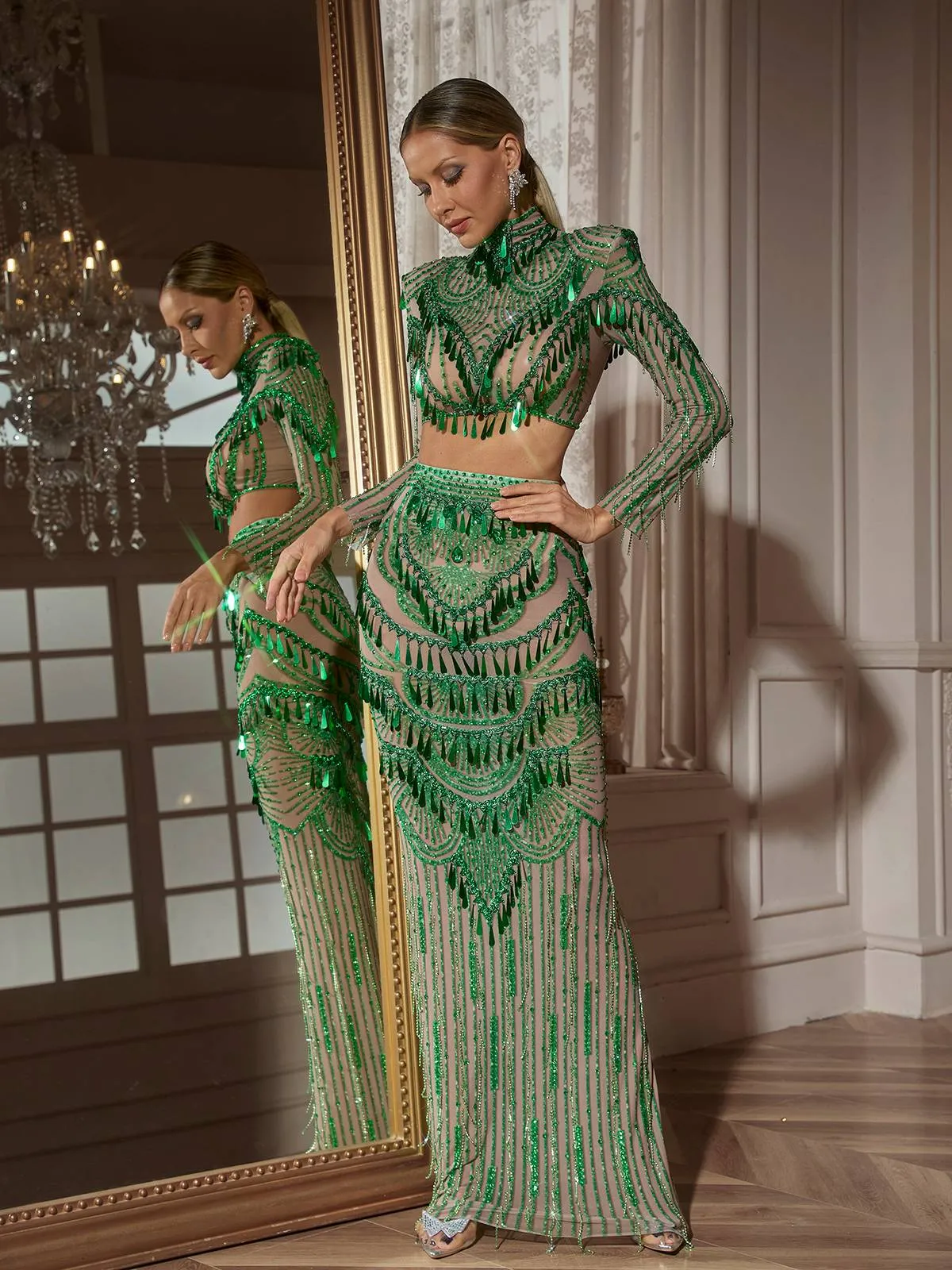 Cythina Long Sleeve Sequin Skirt Set sold by Mew Mews product image thumbnail 2