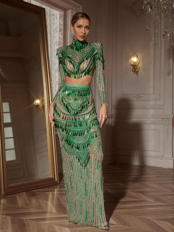 Cythina Long Sleeve Sequin Skirt Set sold by Mew Mews