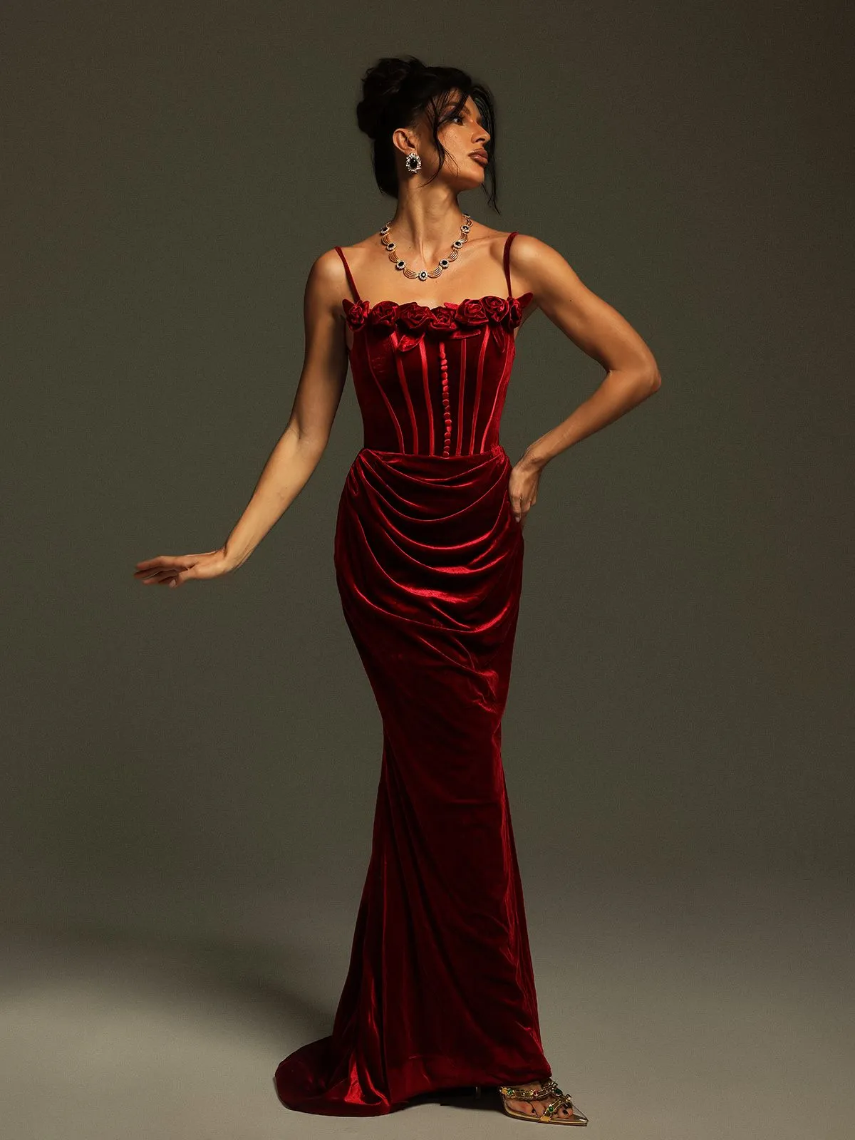 Mckay Spaghetti Flower Velvet Maxi Dress sold by Mew Mews product image thumbnail 2