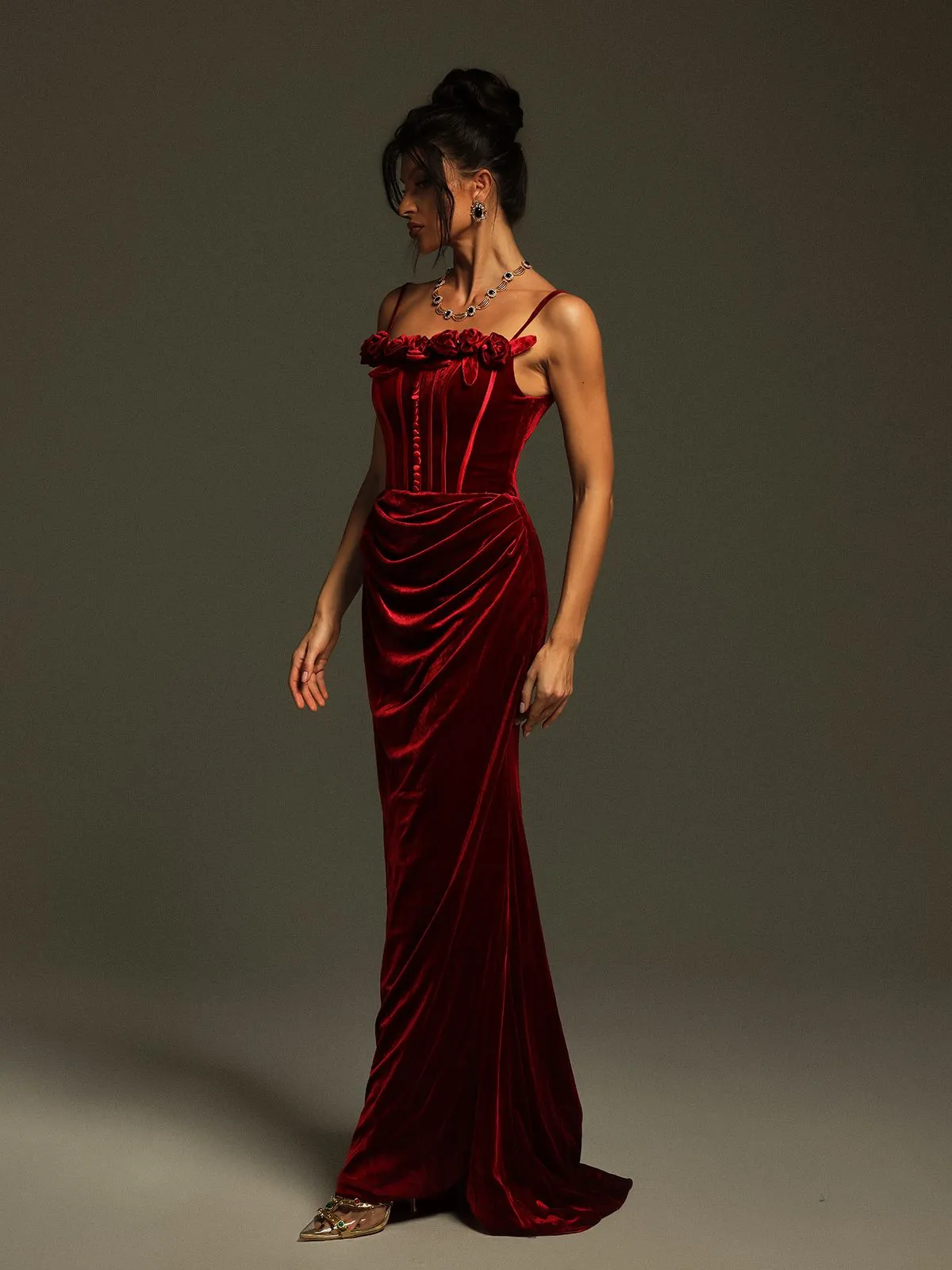 Mckay Spaghetti Flower Velvet Maxi Dress sold by Mew Mews product image thumbnail 4