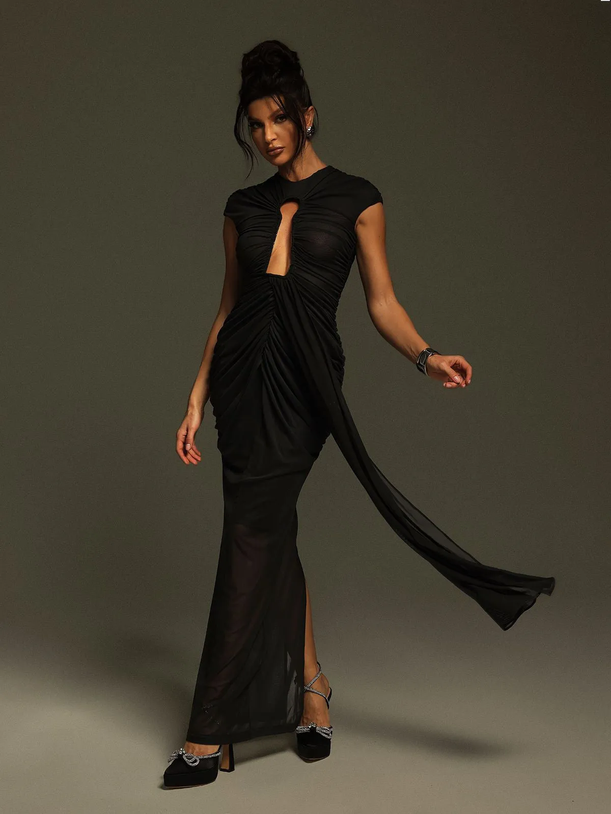 Liserre Ruched Cutout Draped Maxi Dress sold by Mew Mews