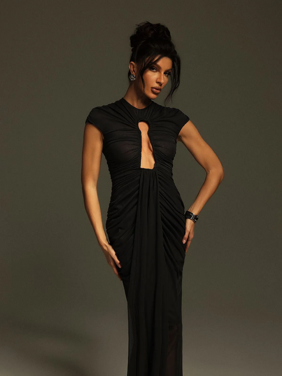 Liserre Ruched Cutout Draped Maxi Dress sold by Mew Mews product image thumbnail 3