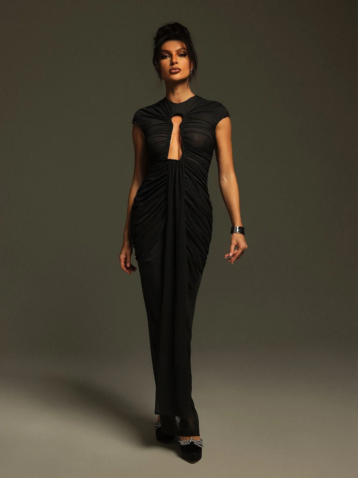Liserre Ruched Cutout Draped Maxi Dress sold by Mew Mews product image thumbnail 2