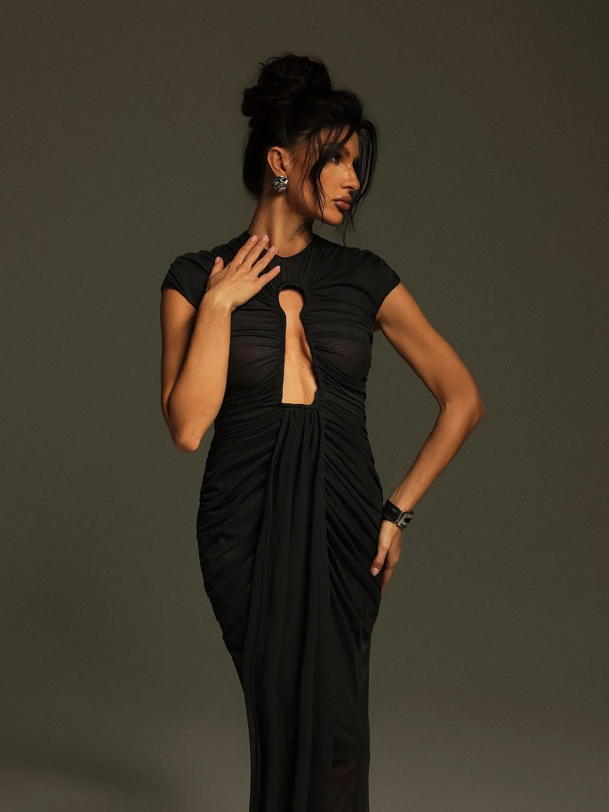 Liserre Ruched Cutout Draped Maxi Dress sold by Mew Mews product image thumbnail 5