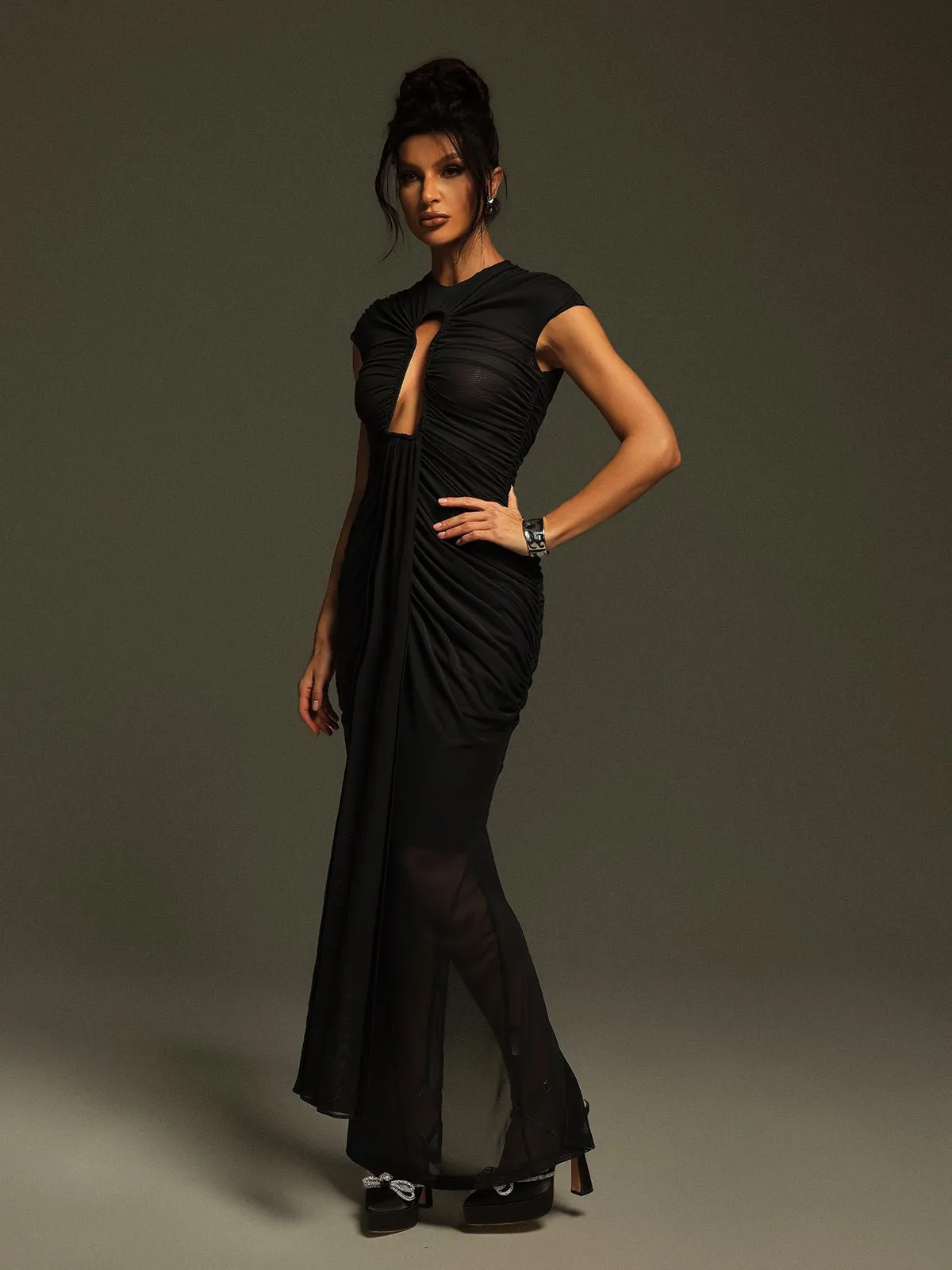 Liserre Ruched Cutout Draped Maxi Dress sold by Mew Mews product image thumbnail 4