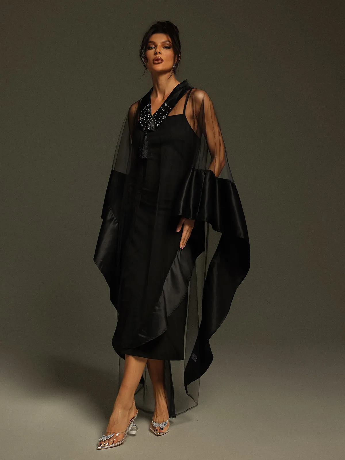 Dellesa V Neck Cape Maxi Dress sold by Mew Mews product image thumbnail 4