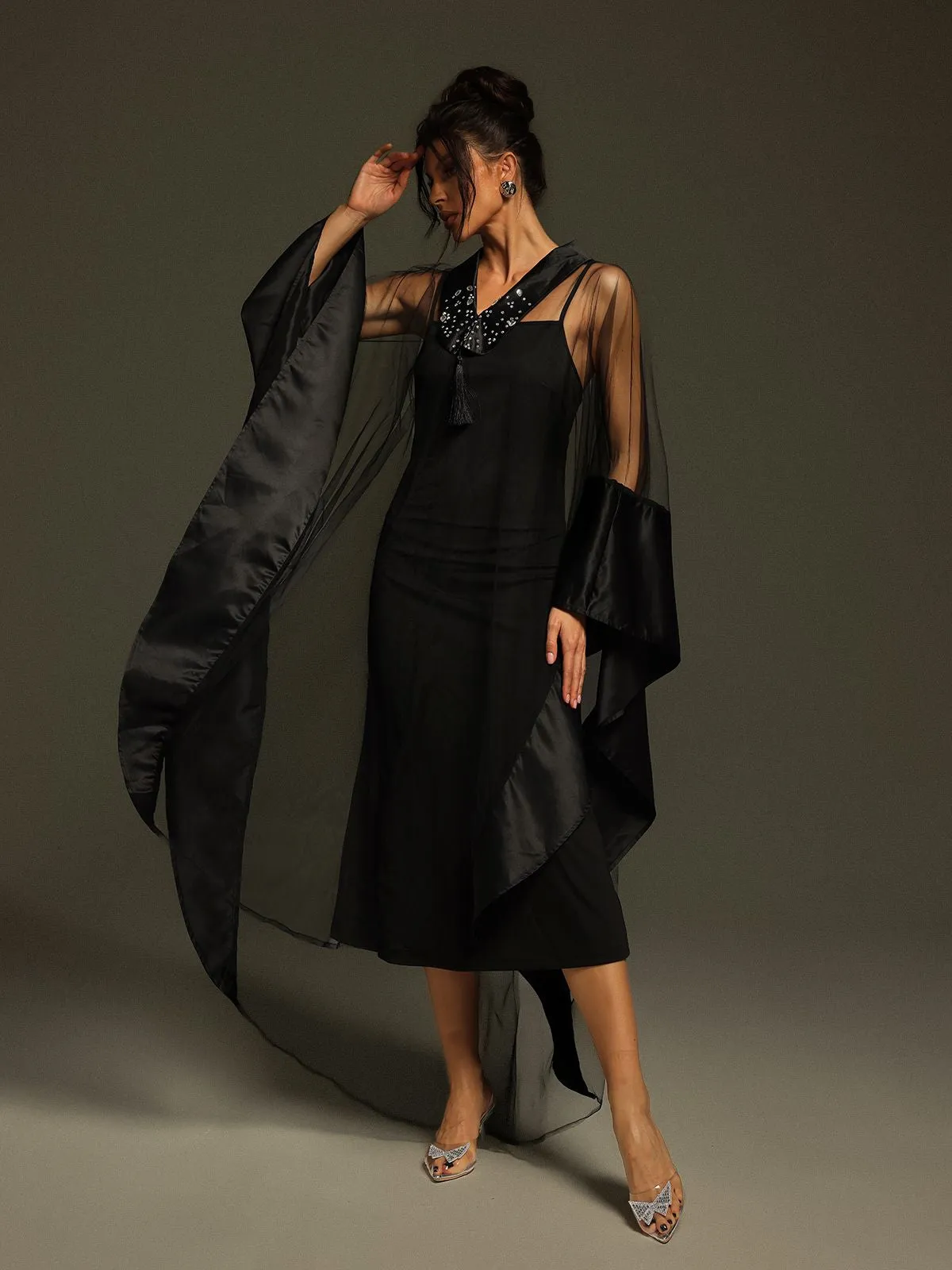 Dellesa V Neck Cape Maxi Dress sold by Mew Mews product image thumbnail 5
