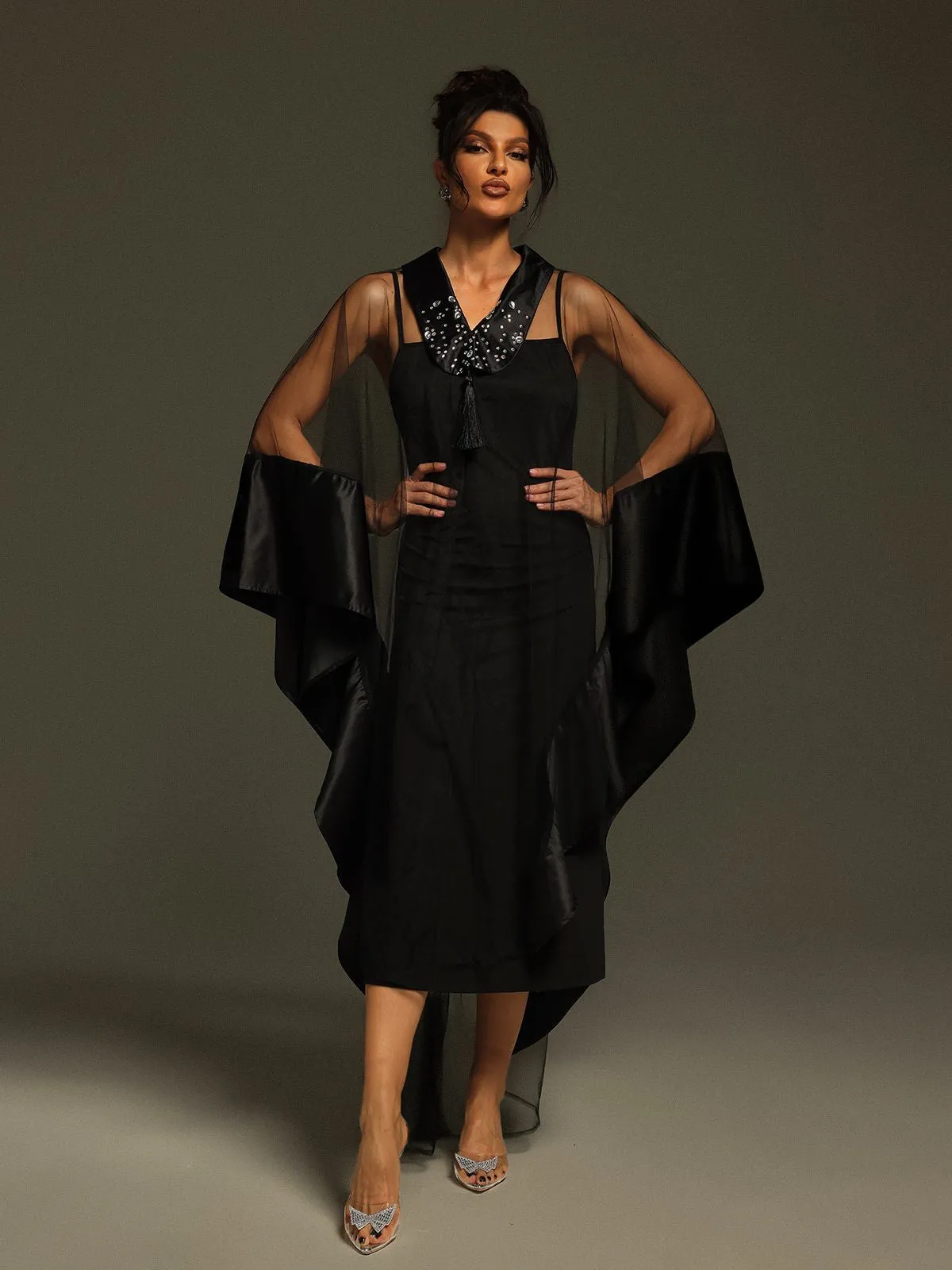 Dellesa V Neck Cape Maxi Dress sold by Mew Mews